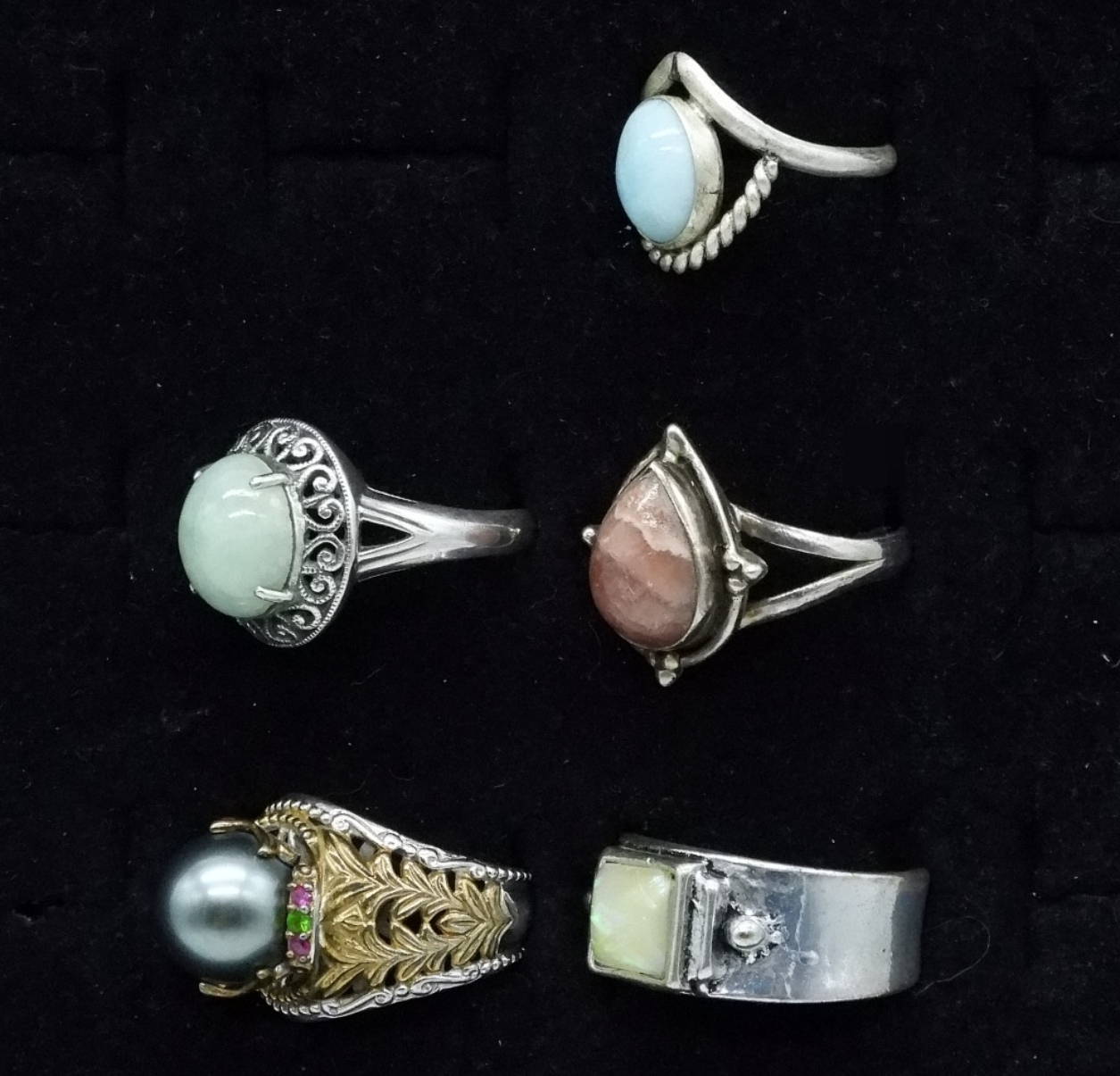 Sterling Silver Gemstone Ring Lot, 5 Pieces