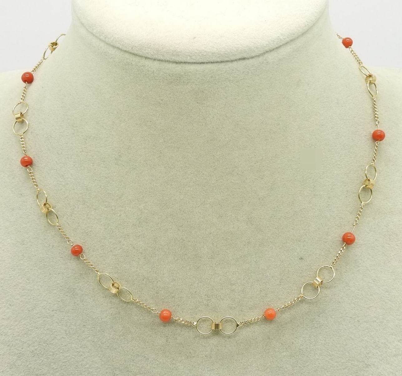 18K Gold Necklace with Orange Beads