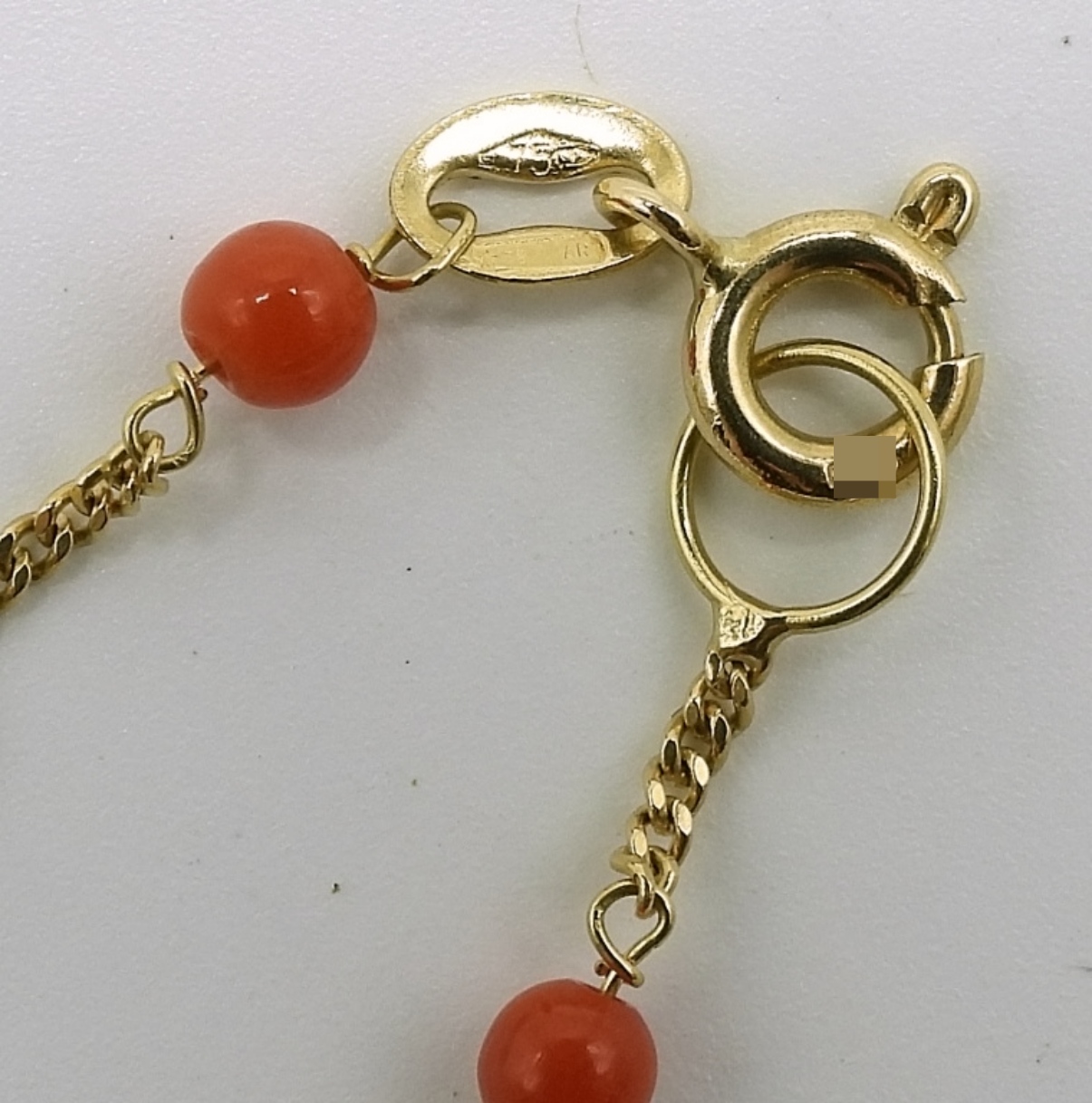 18K Gold Necklace with Orange Beads