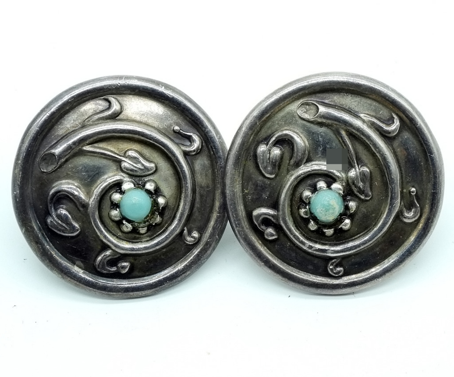 Taxco Sterling Silver Turquoise Cufflinks, Pair