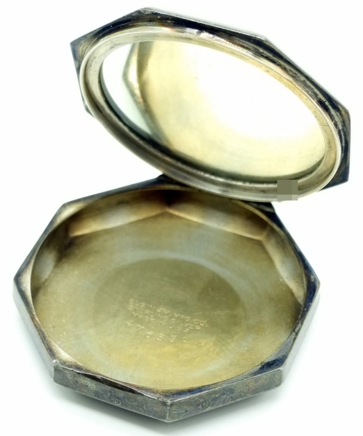 Sterling Silver Compact, Elgin, Pearl Accents