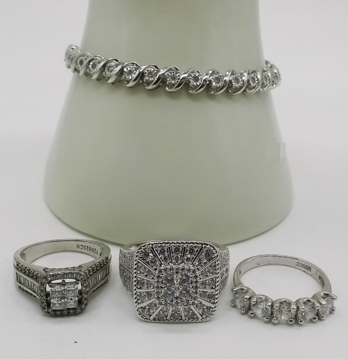 Sterling Silver Diamond Tennis Bracelet, 3 Rings