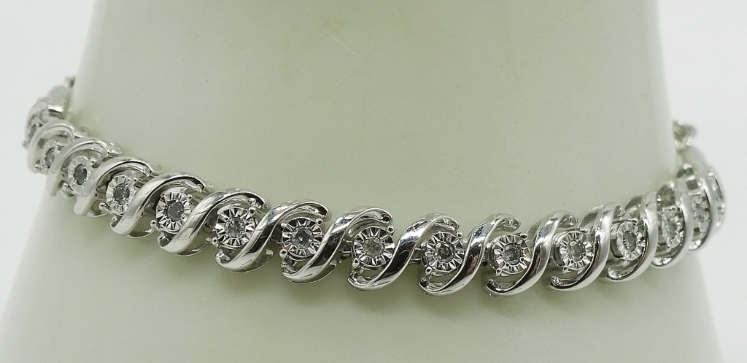 Sterling Silver Diamond Tennis Bracelet, 3 Rings
