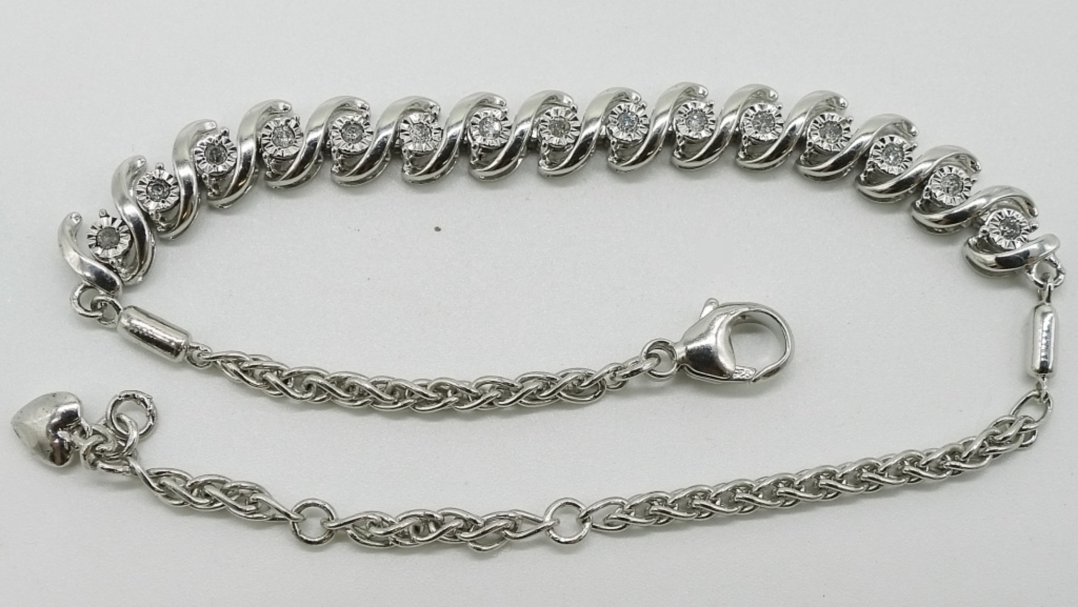 Sterling Silver Diamond Tennis Bracelet, 3 Rings