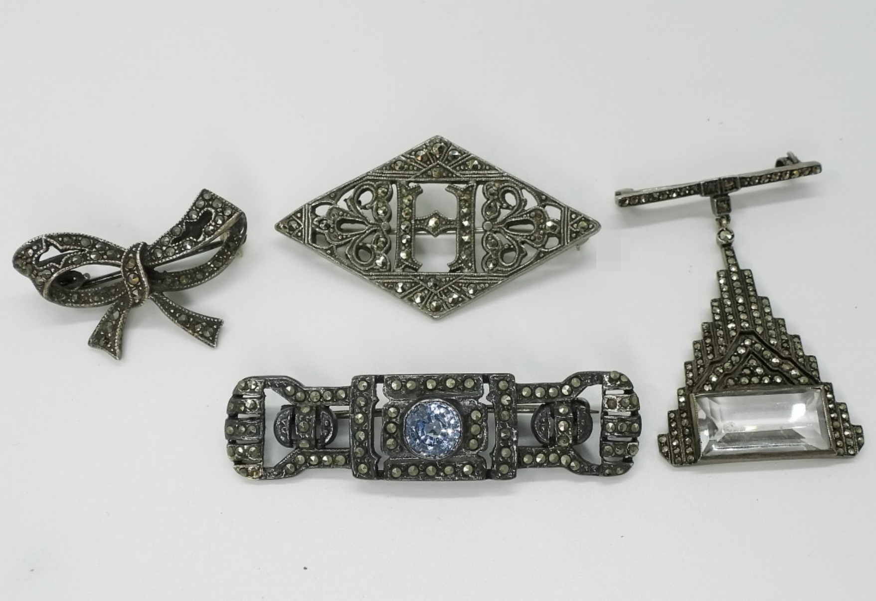 4 Sterling Marcasite Brooches