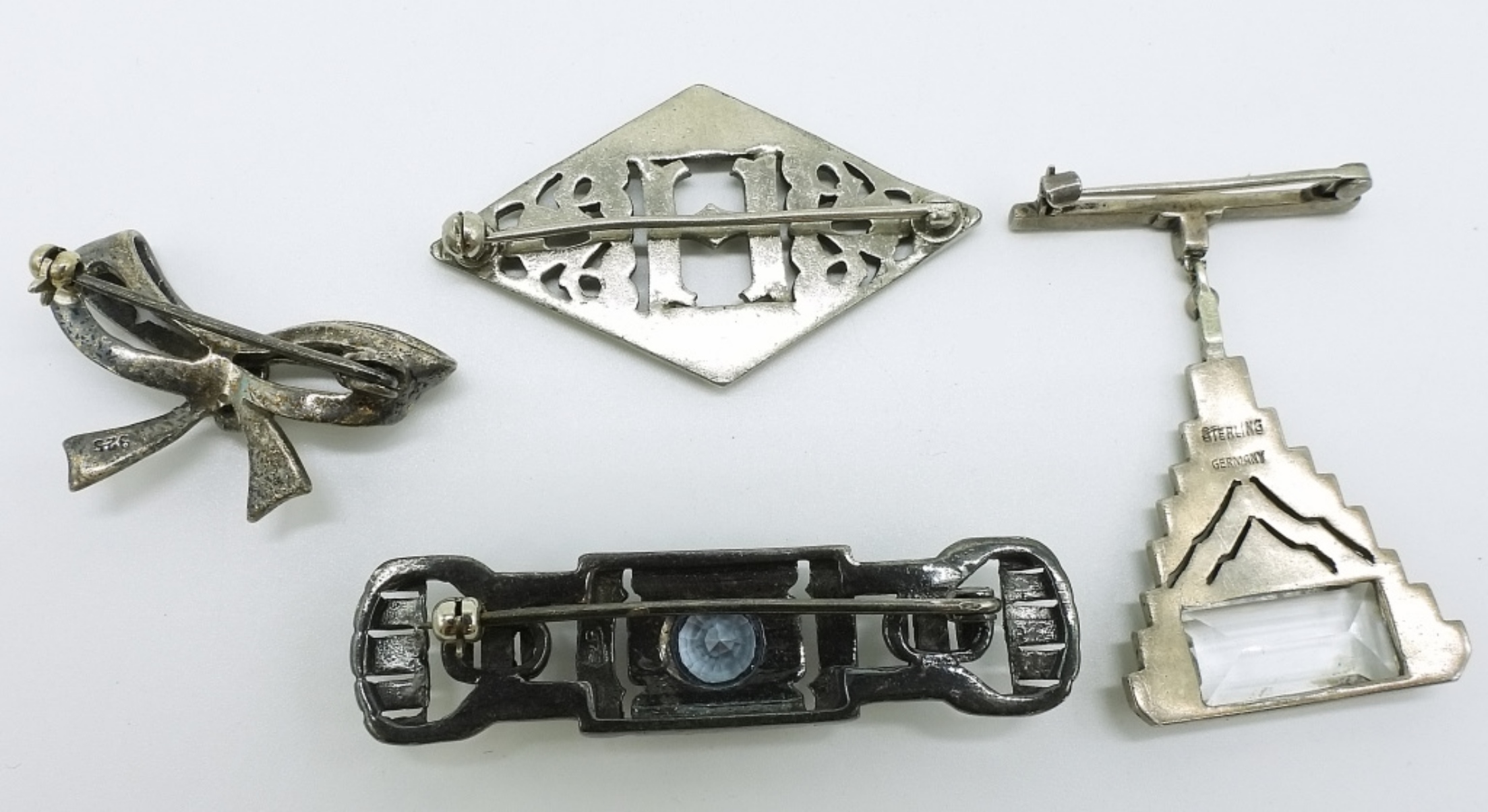 4 Sterling Marcasite Brooches