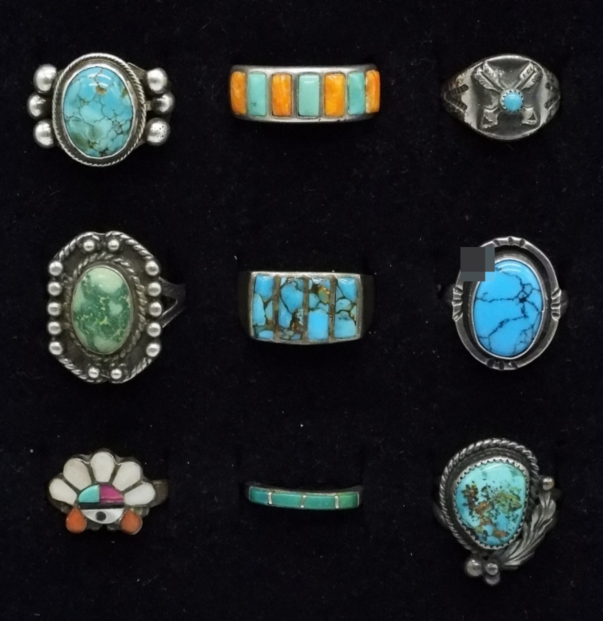 9 Sterling Turquoise Vintage Rings