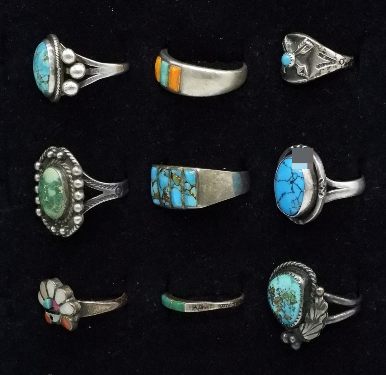 9 Sterling Turquoise Vintage Rings