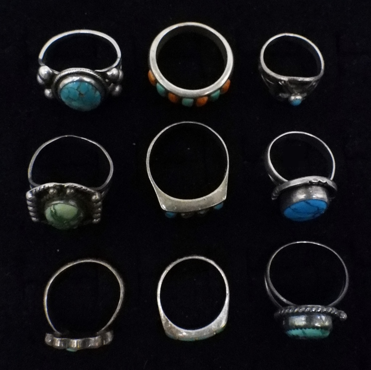 9 Sterling Turquoise Vintage Rings