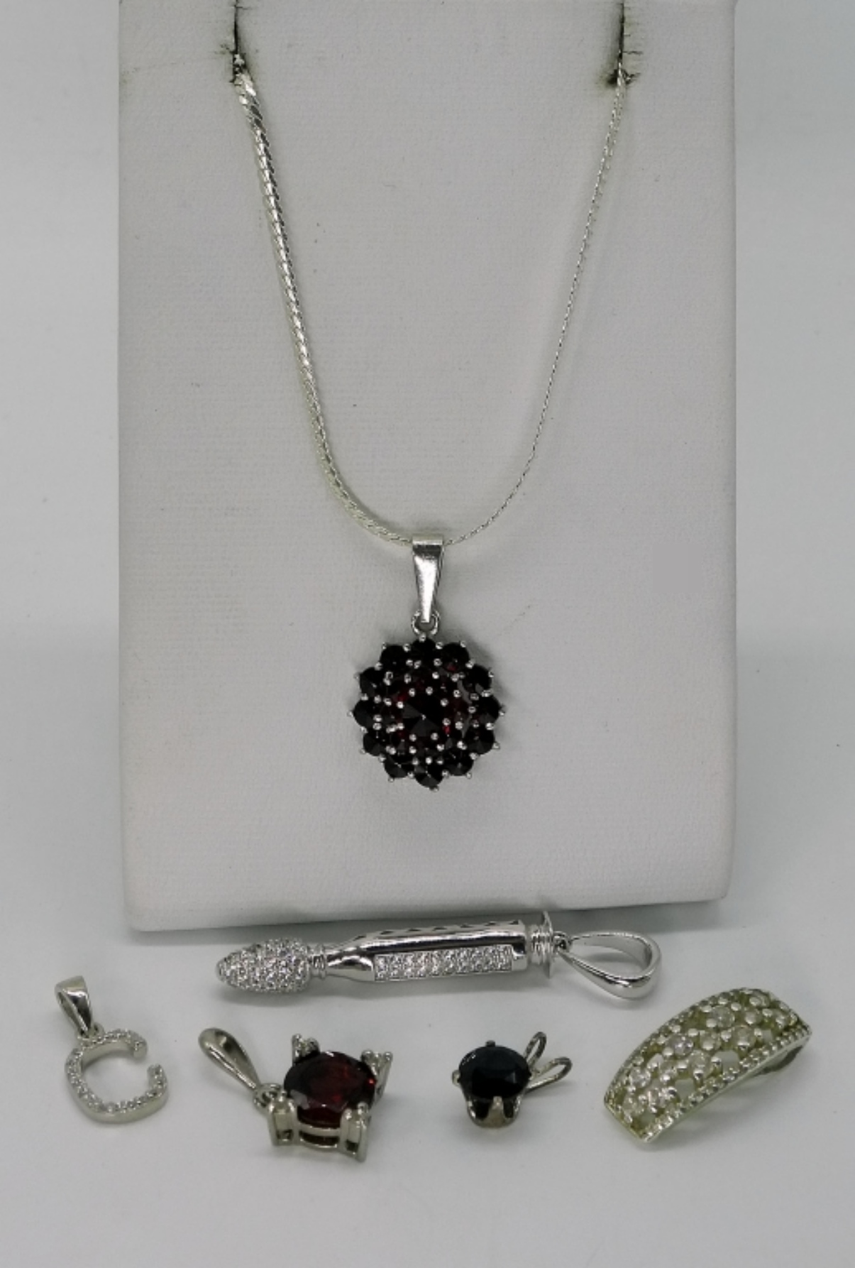 6 Sterling Gemstone Pendants and Chain