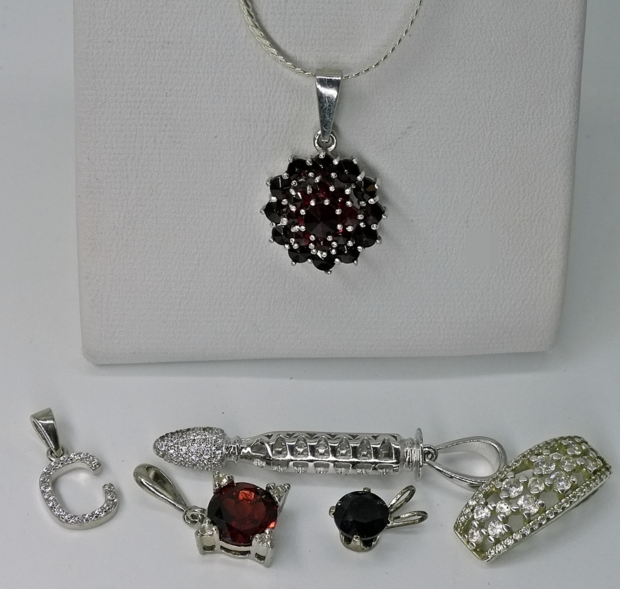 6 Sterling Gemstone Pendants and Chain