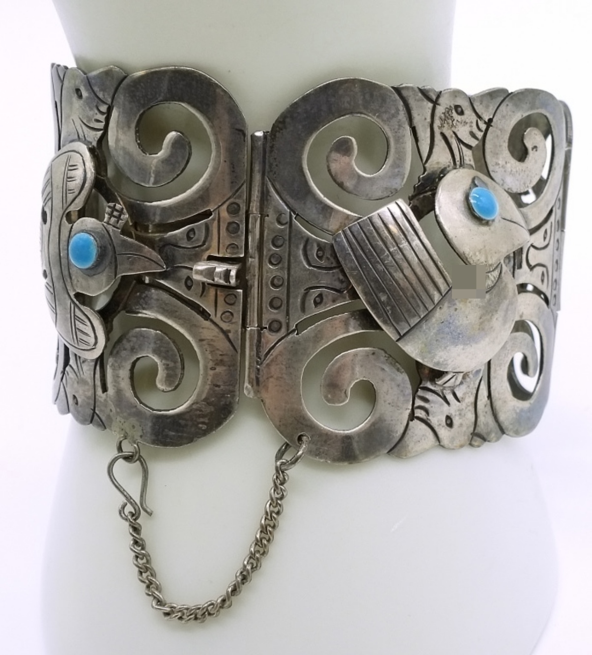Sterling Silver Turquoise Hinged Cuff Bracelet