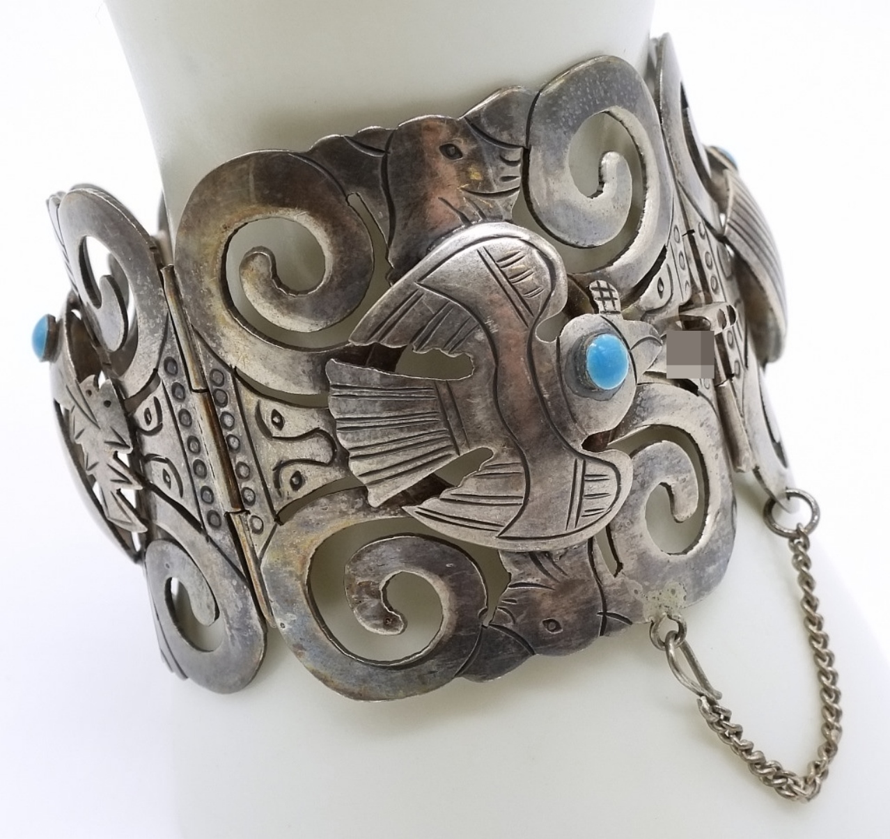 Sterling Silver Turquoise Hinged Cuff Bracelet