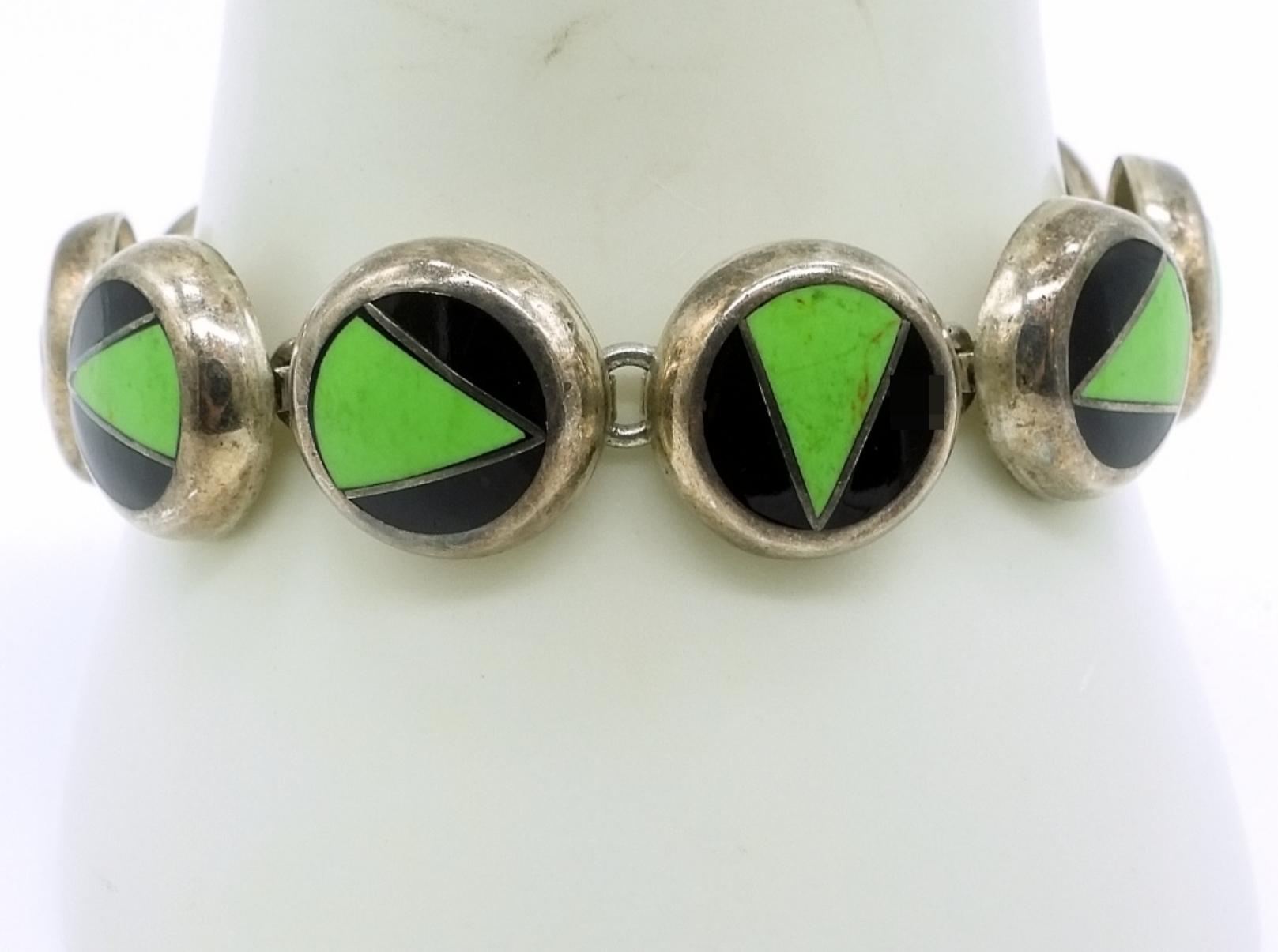 Sterling Silver Taxco Bracelet, Black Onyx Inlay