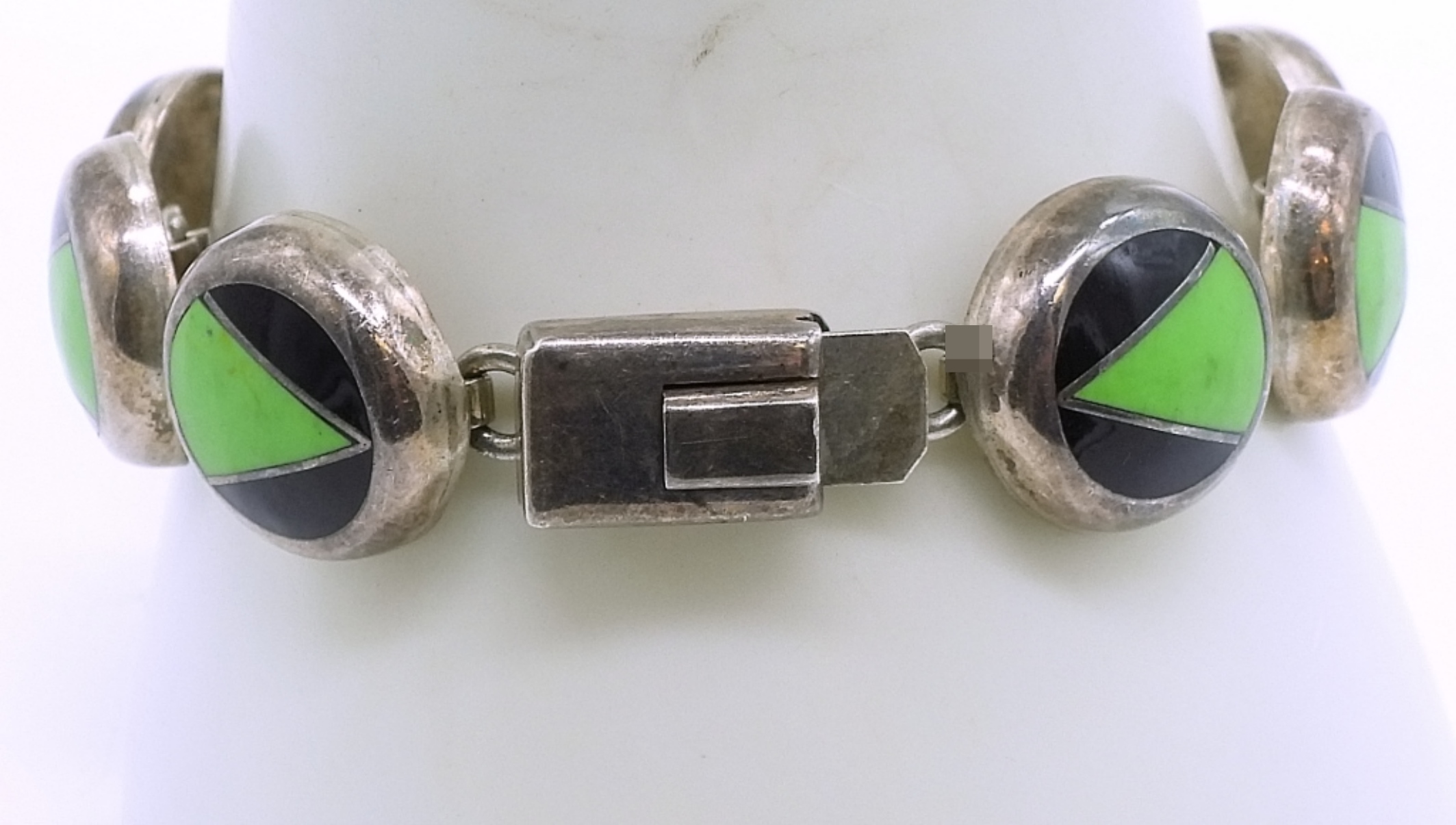 Sterling Silver Taxco Bracelet, Black Onyx Inlay