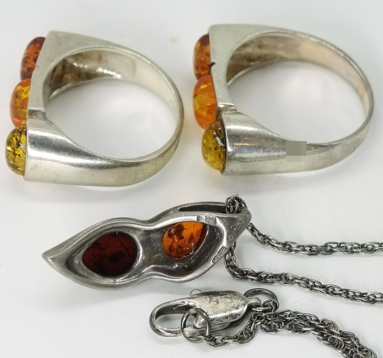 Sterling Amber Necklace & Ring Set
