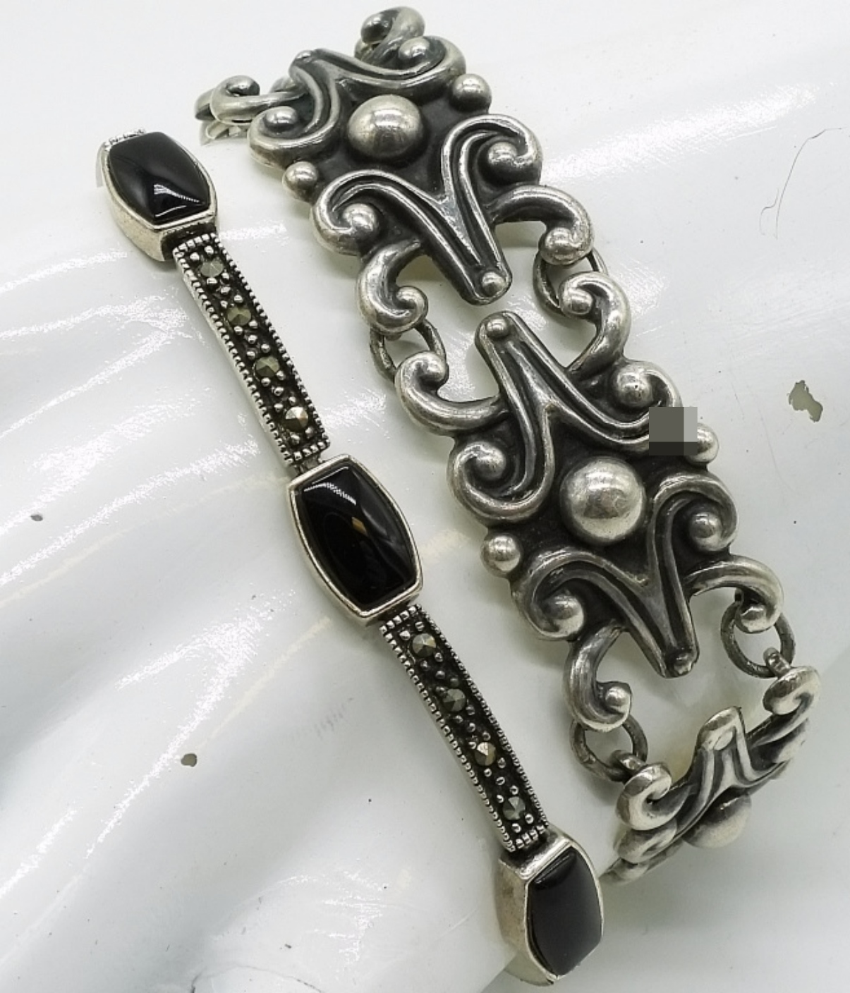 Taxco Sterling Bracelet, Black Onyx Marcasite