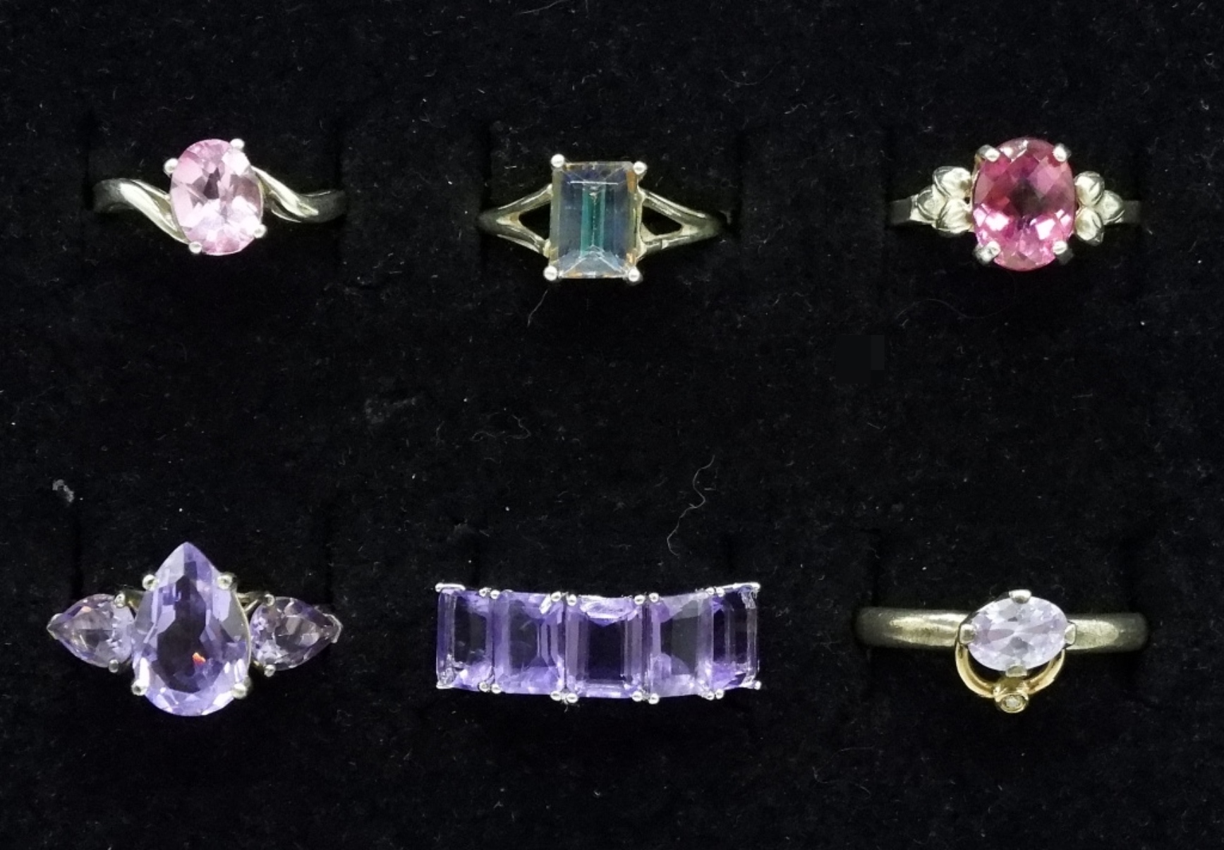 Six Sterling Gemstone Rings