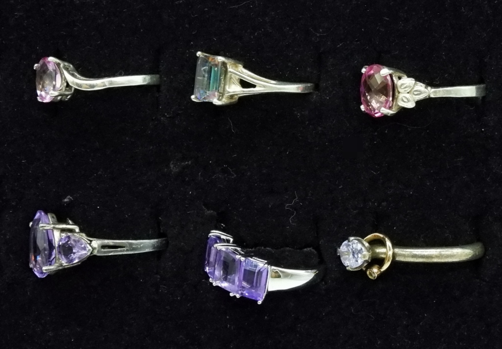 Six Sterling Gemstone Rings