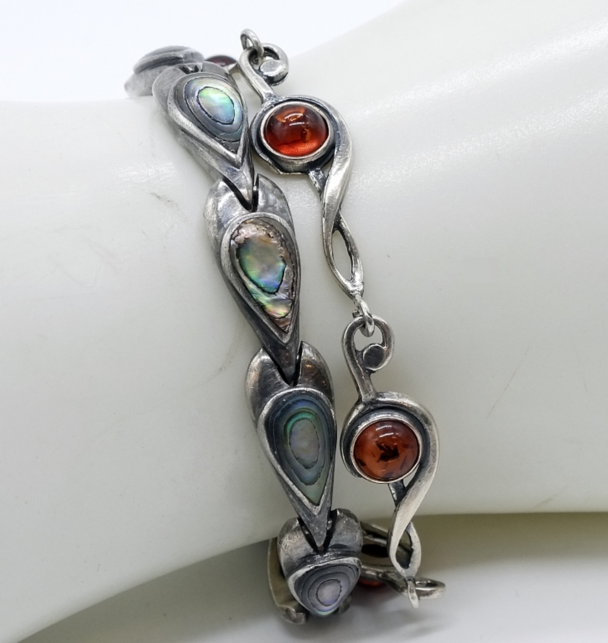 Sterling Silver Amber & Abalone Link Bracelets