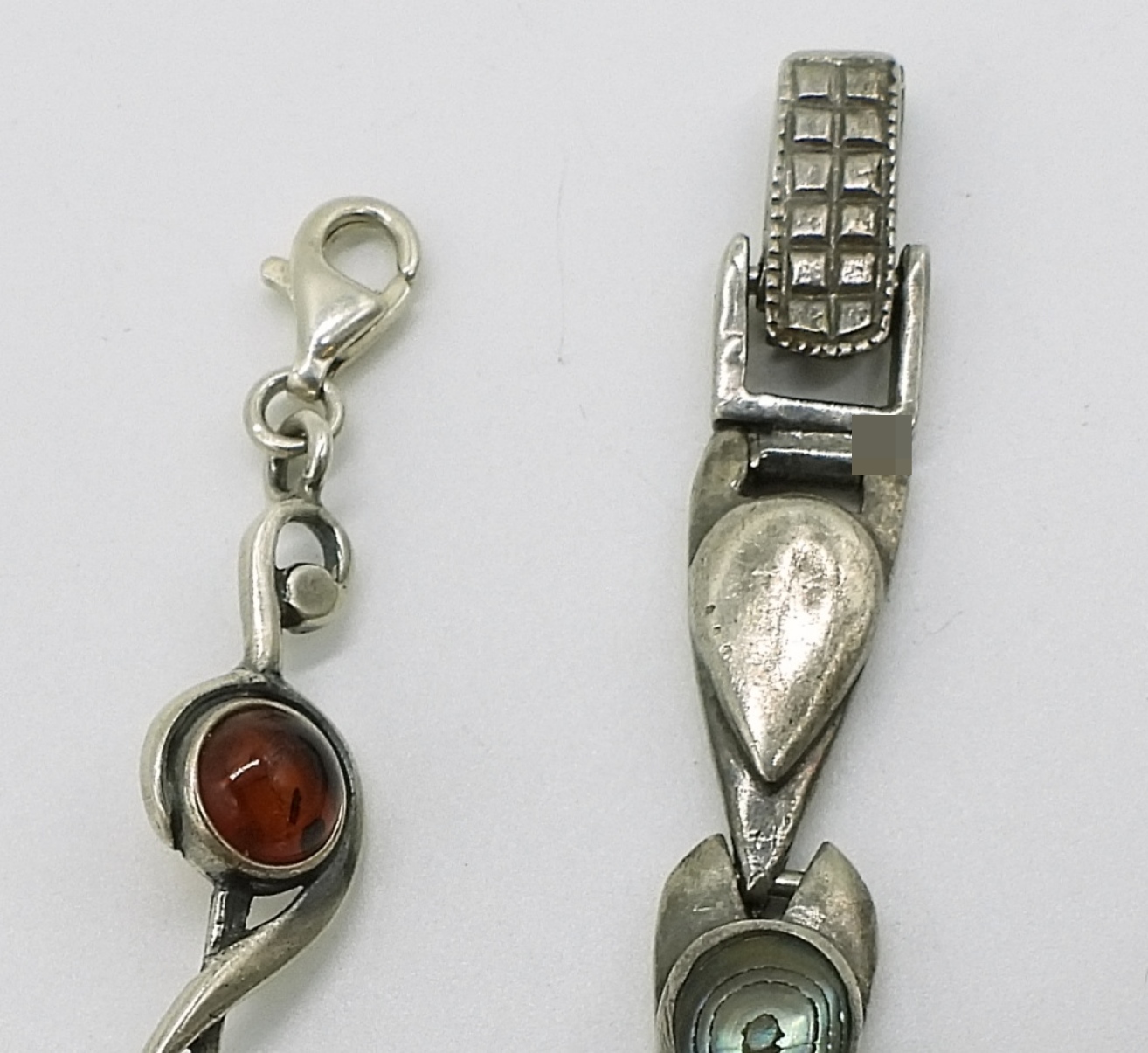 Sterling Silver Amber & Abalone Link Bracelets