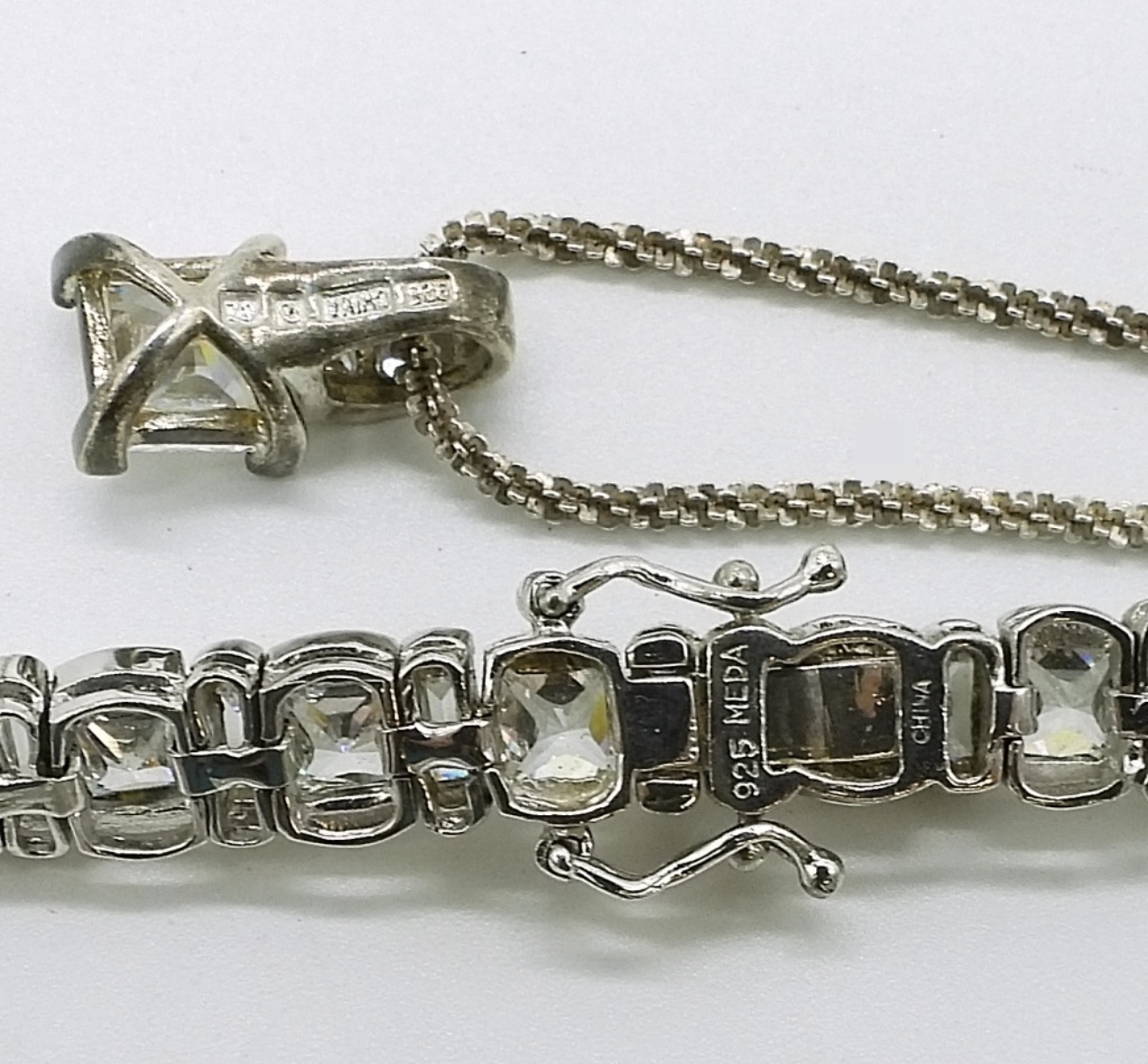 Sterling Diamond Simulated Necklace & Bracelet