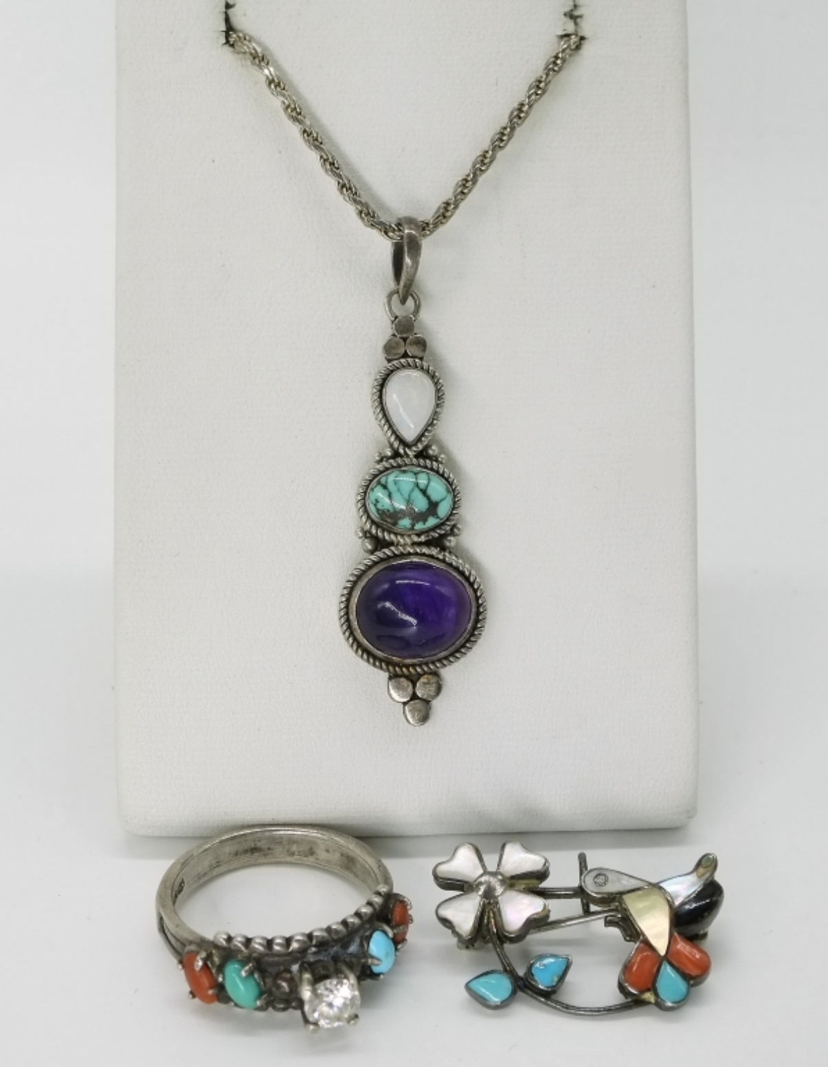 Sterling Silver Zuni Jewelry Lot, Turquoise Coral