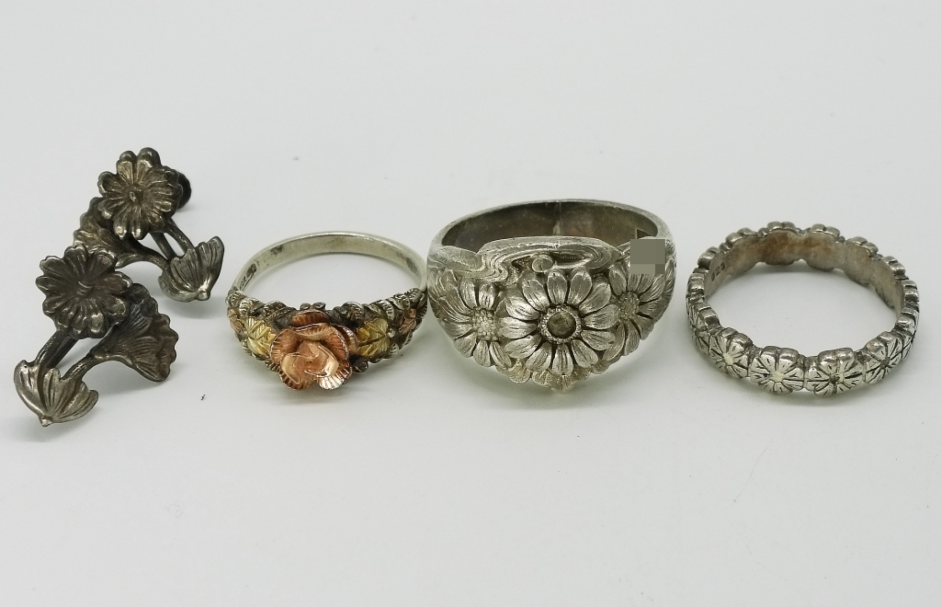 3 Pair Sterling Rings and 1 Pair Sterling Earrings