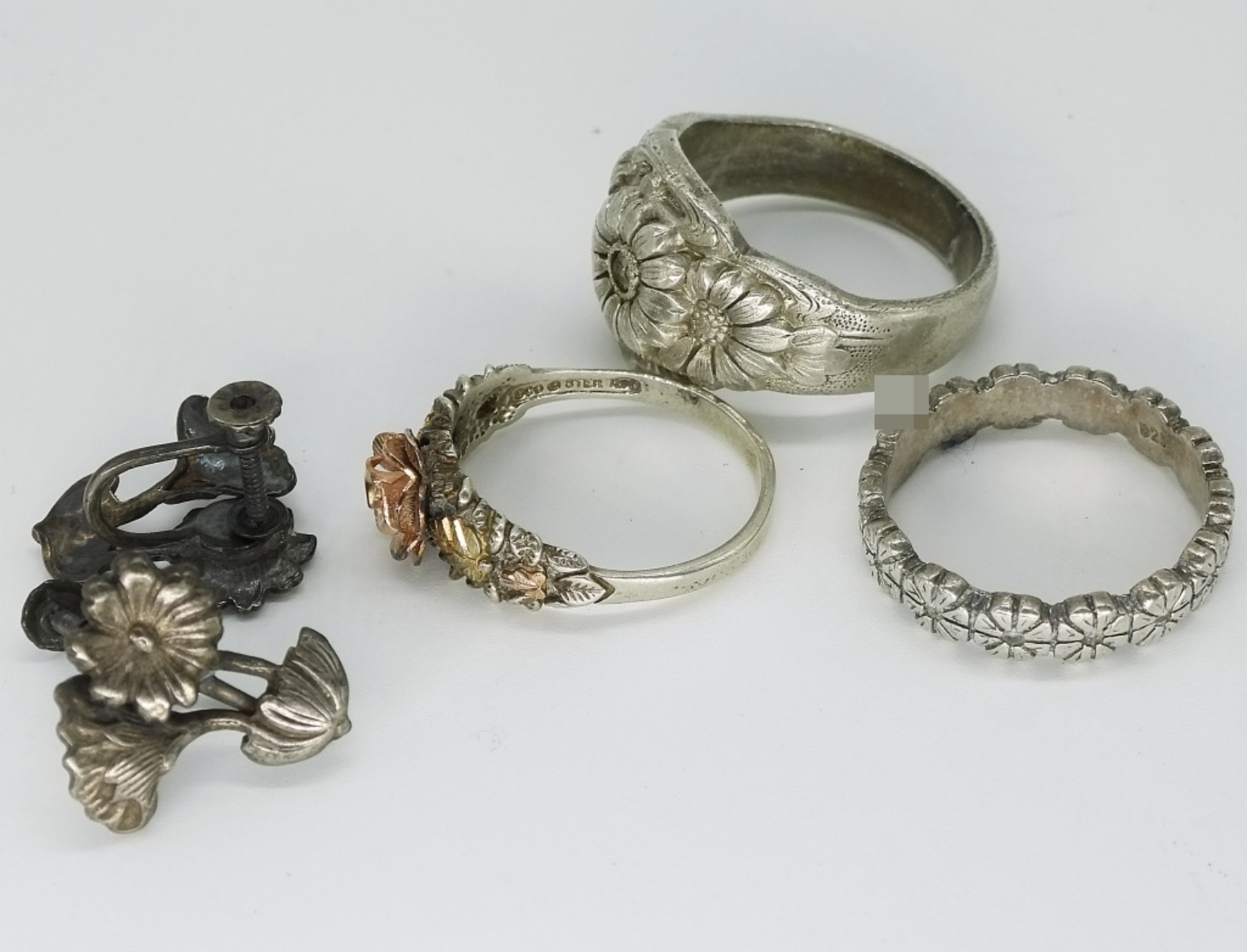 3 Pair Sterling Rings and 1 Pair Sterling Earrings