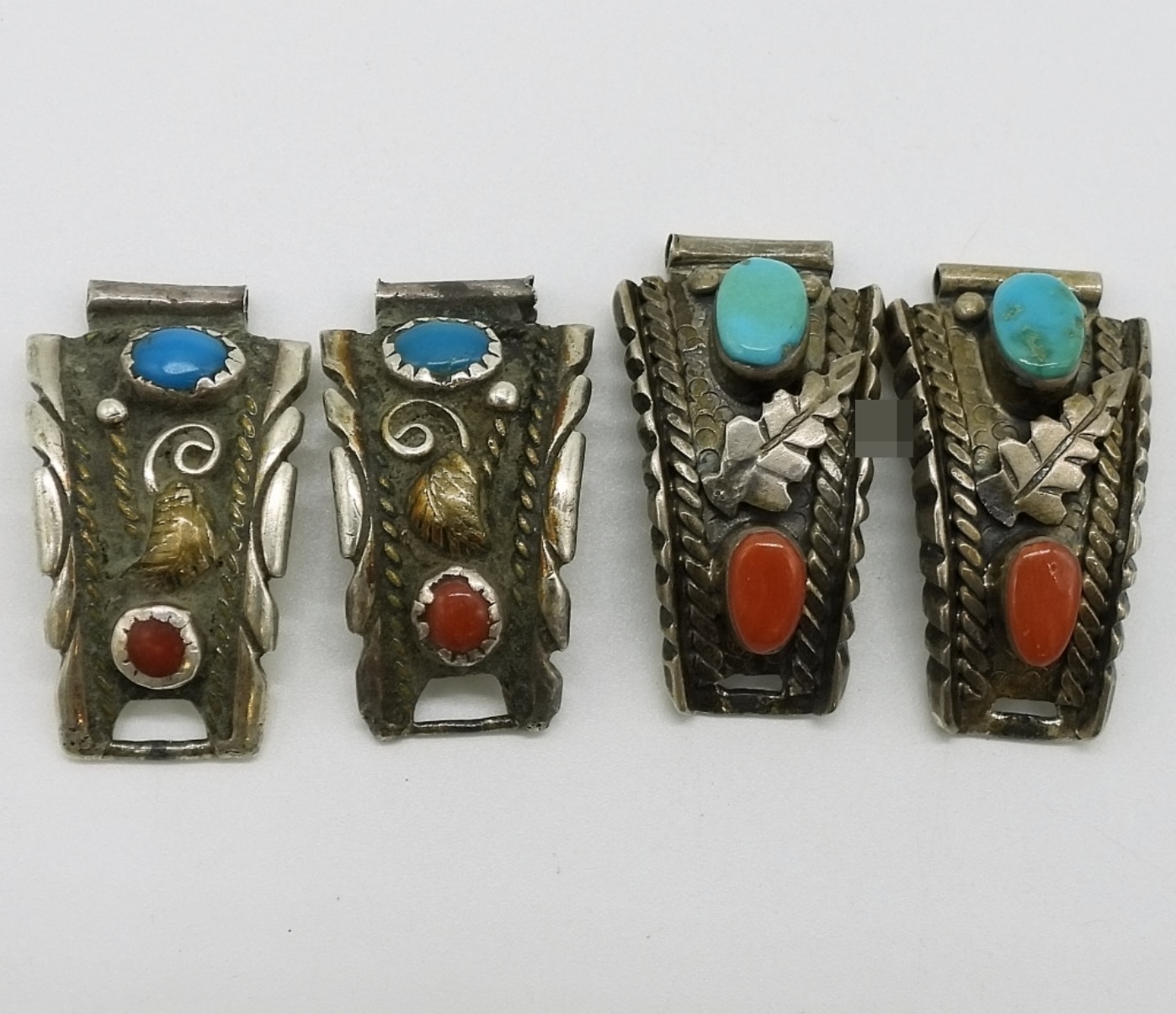 Sterling Turquoise Coral Watch Ends, 2 Pair