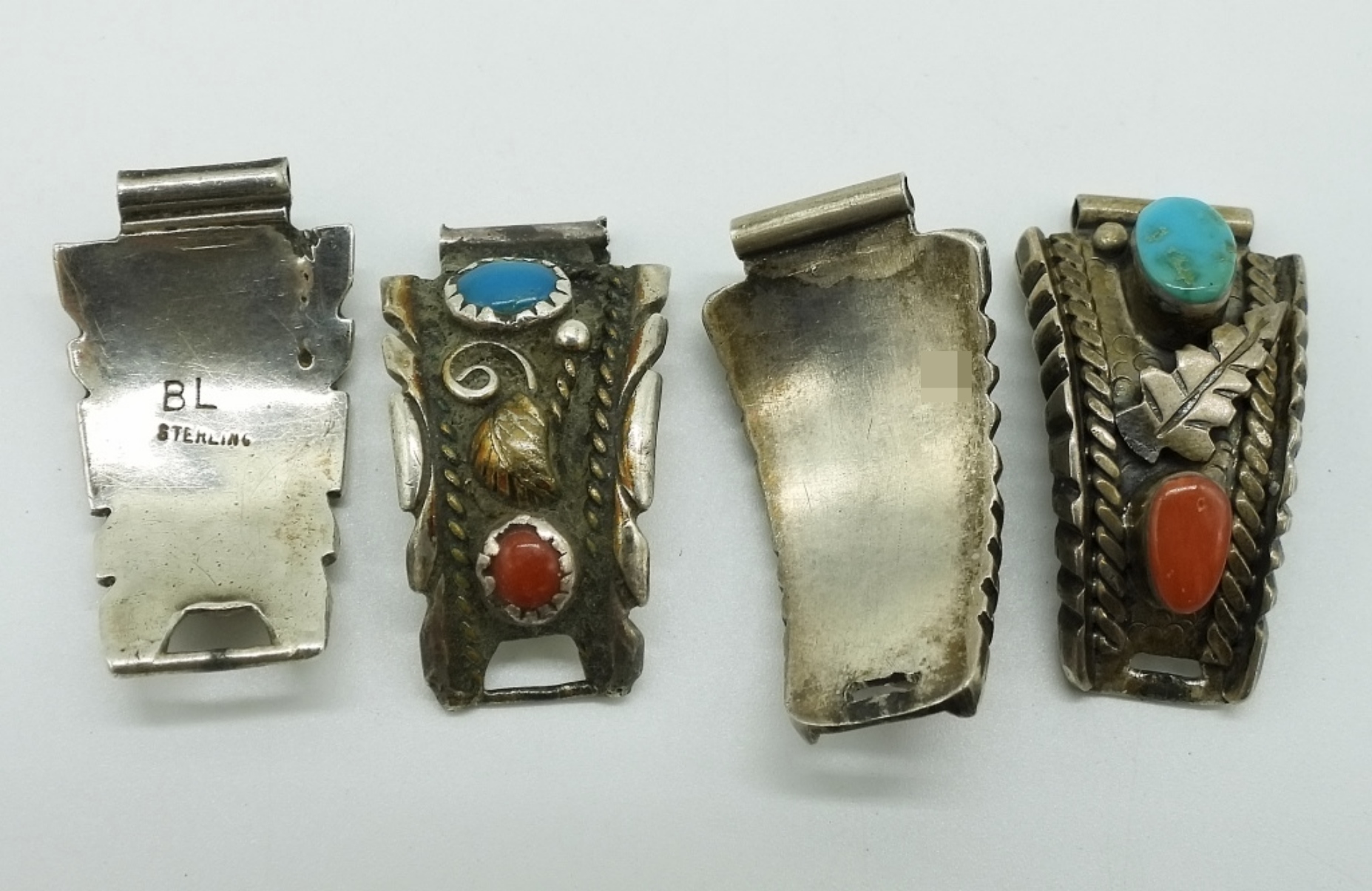Sterling Turquoise Coral Watch Ends, 2 Pair