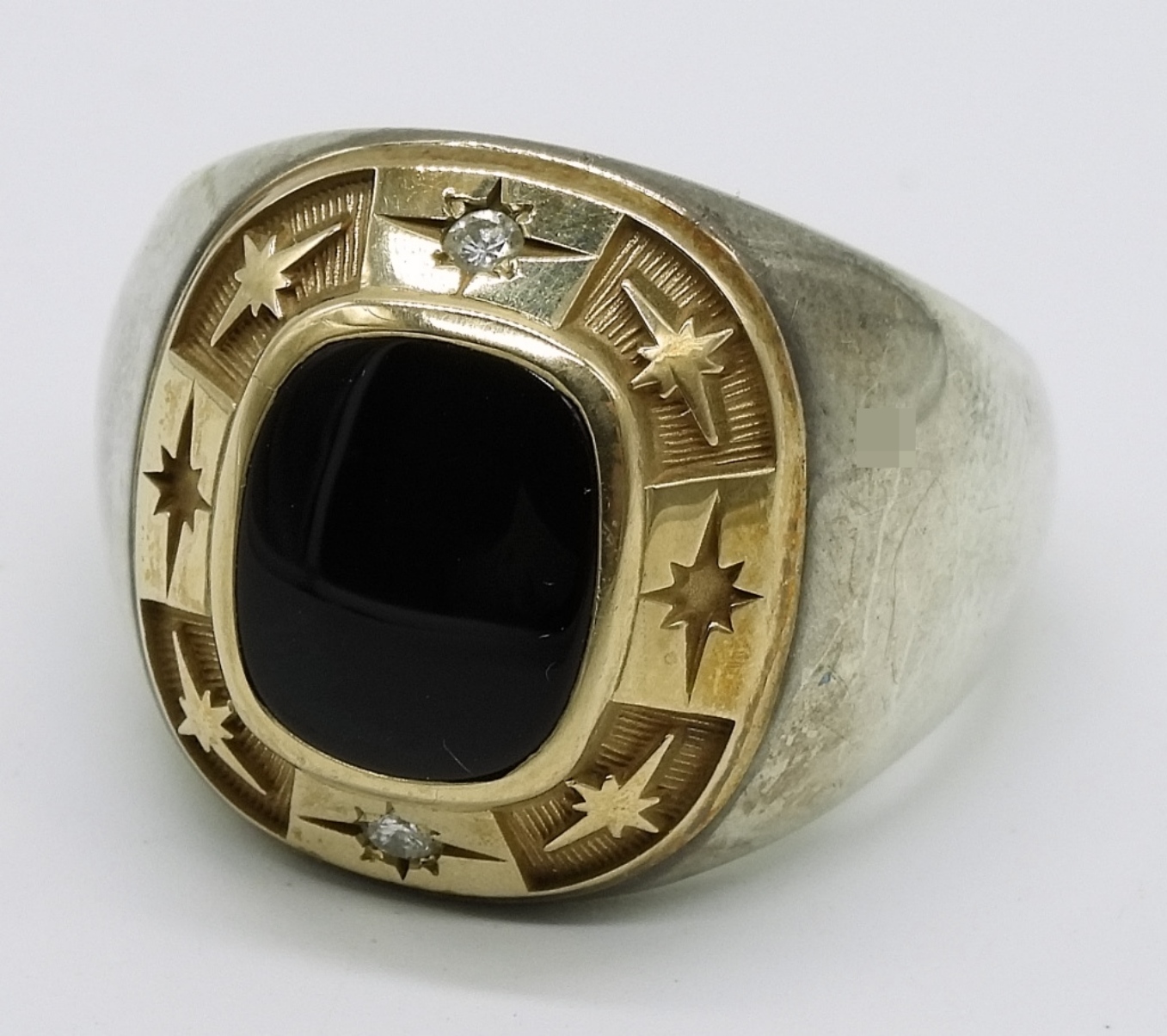 Sterling Gold-Tone Onyx Diamond Ring