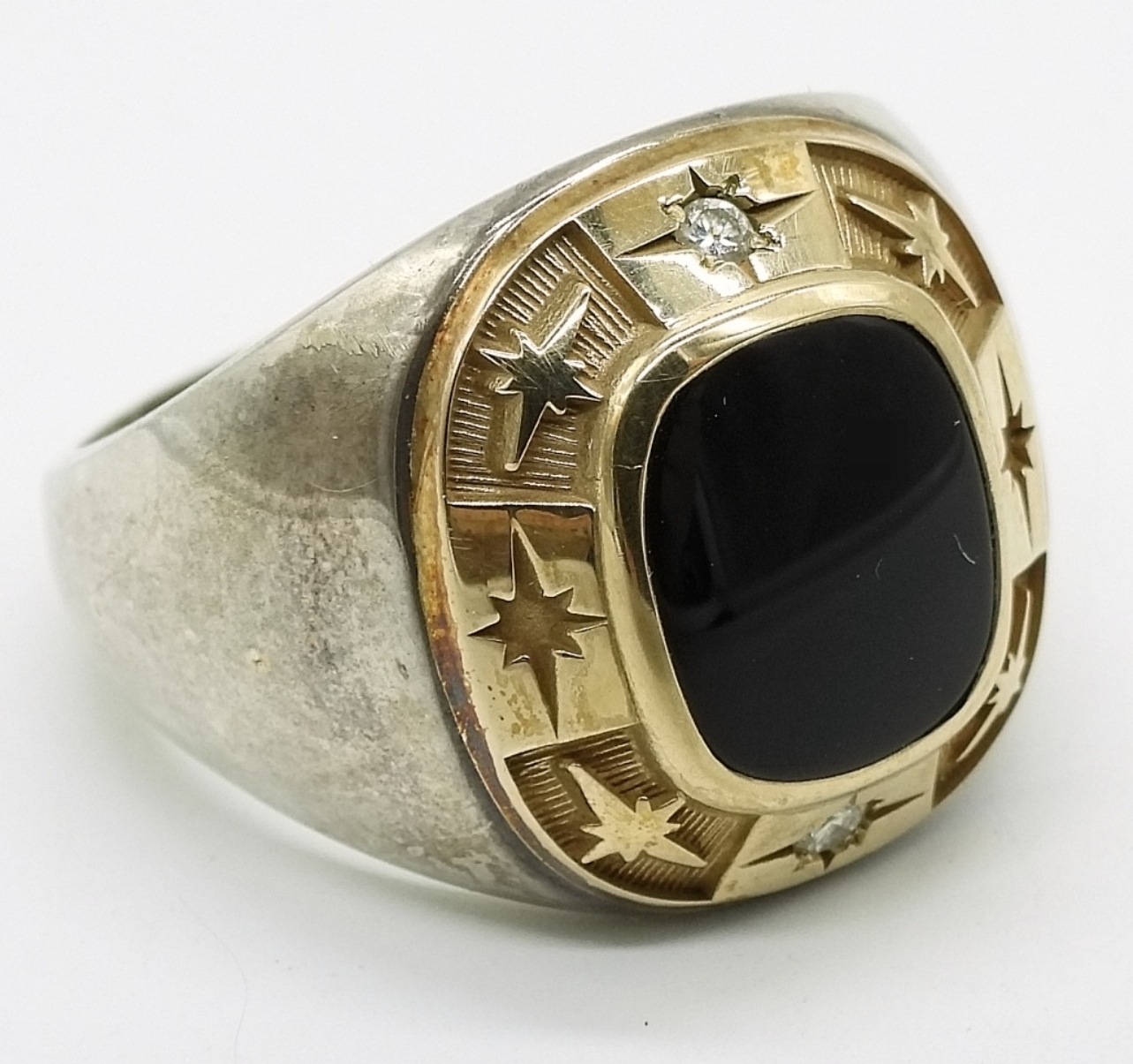 Sterling Gold-Tone Onyx Diamond Ring