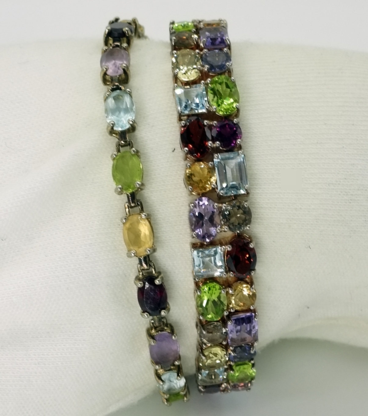 2 Sterling Silver Multicolor Gemstone Bracelets