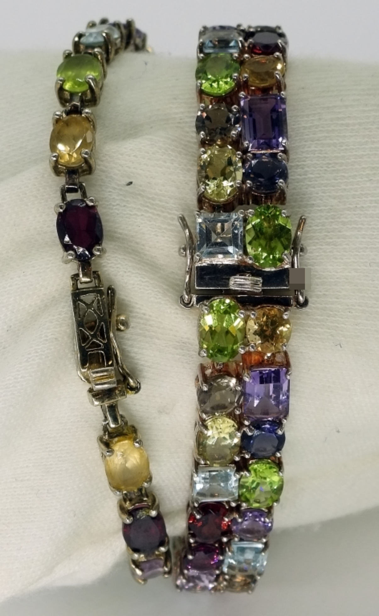 2 Sterling Silver Multicolor Gemstone Bracelets