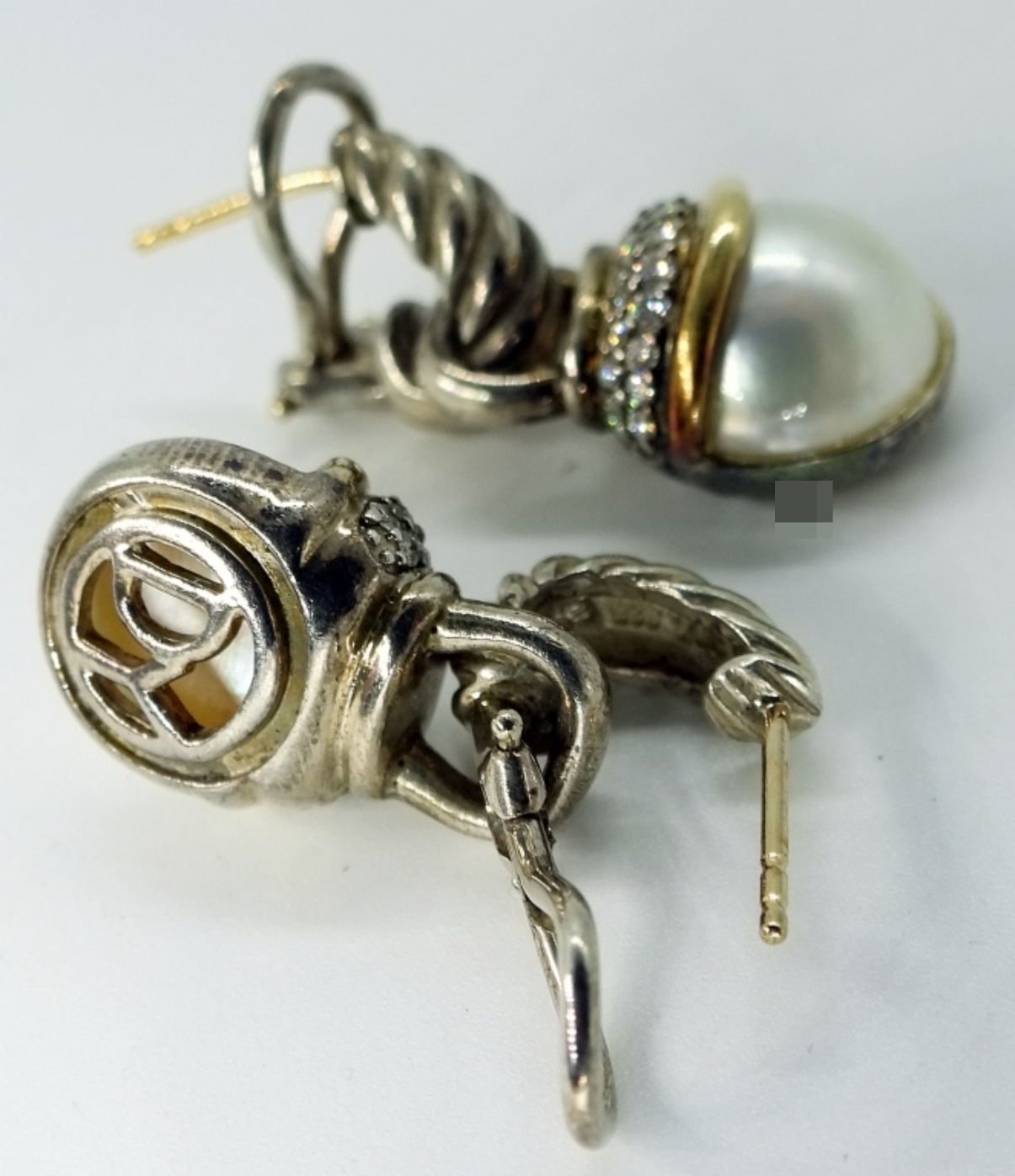 David Yurman Sterling Pearl Moissanite Earrings