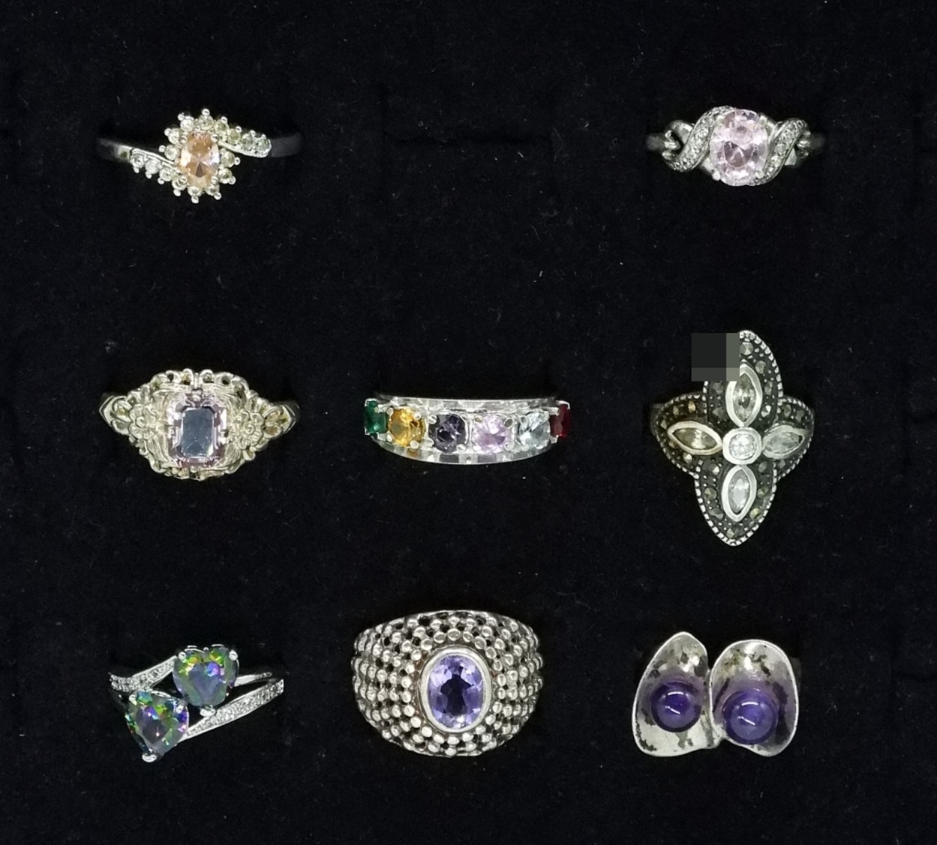 8 Gemstone Rings, Sterling