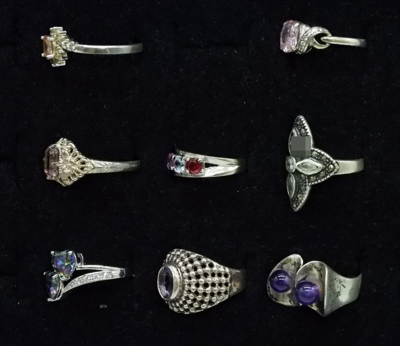 8 Gemstone Rings, Sterling