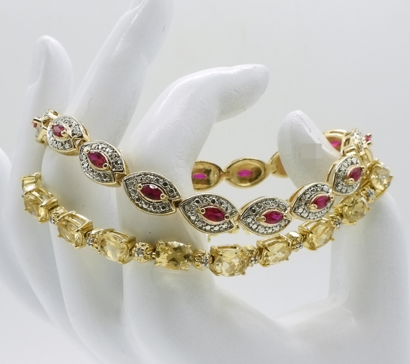 Two 925 Citrine and Garnet Gold Tone Bracelets