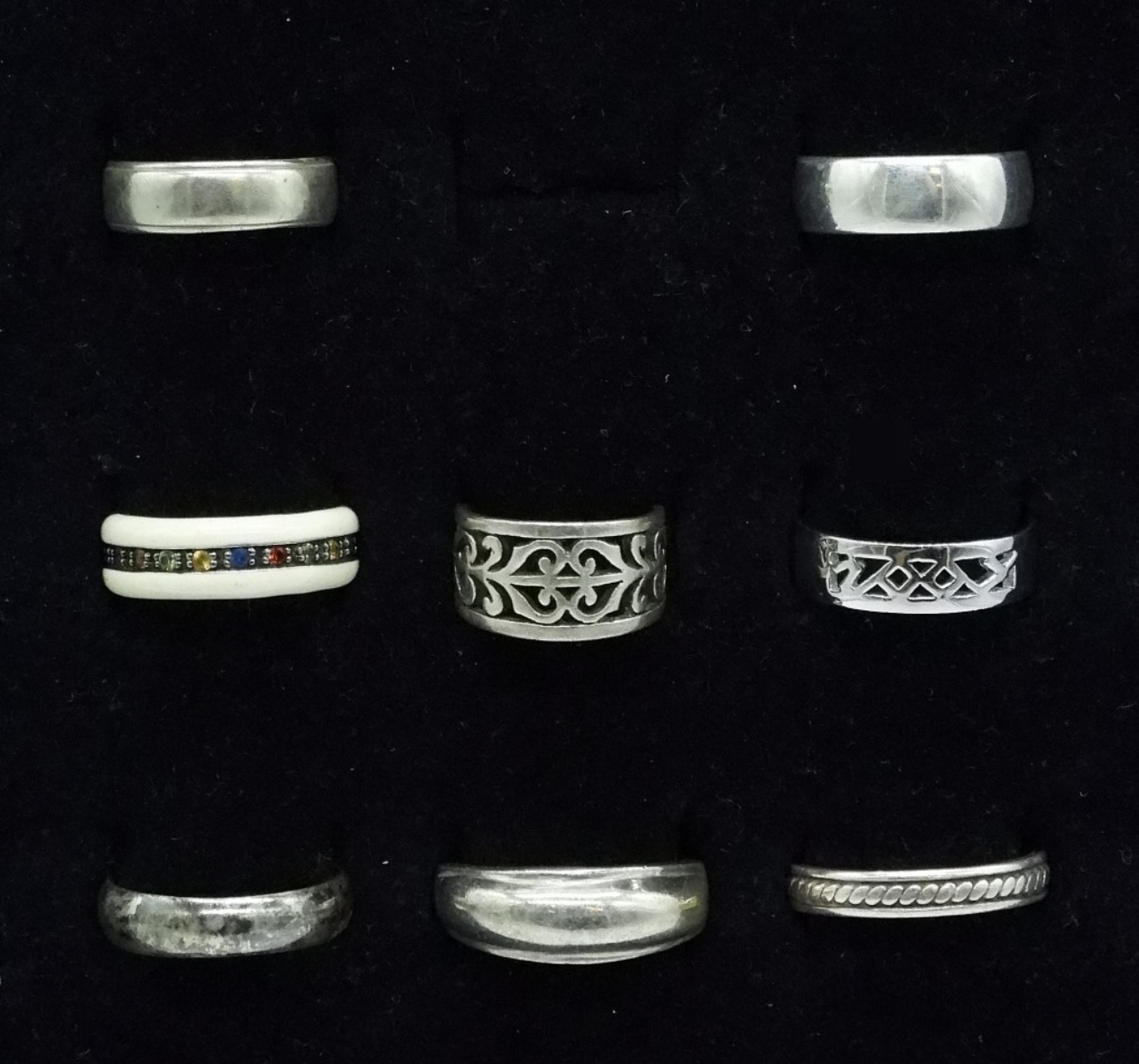 8 Wedding Bands, Sterling & Enamel