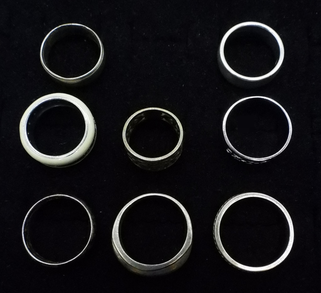 8 Wedding Bands, Sterling & Enamel