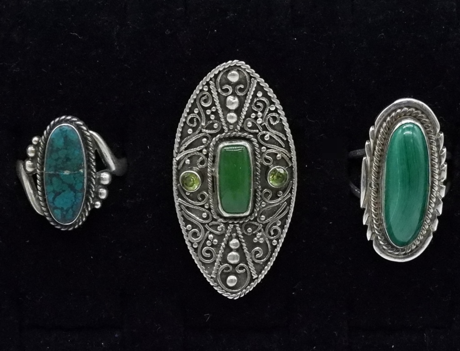 Malachite, Onyx, Turquoise Ring Lot