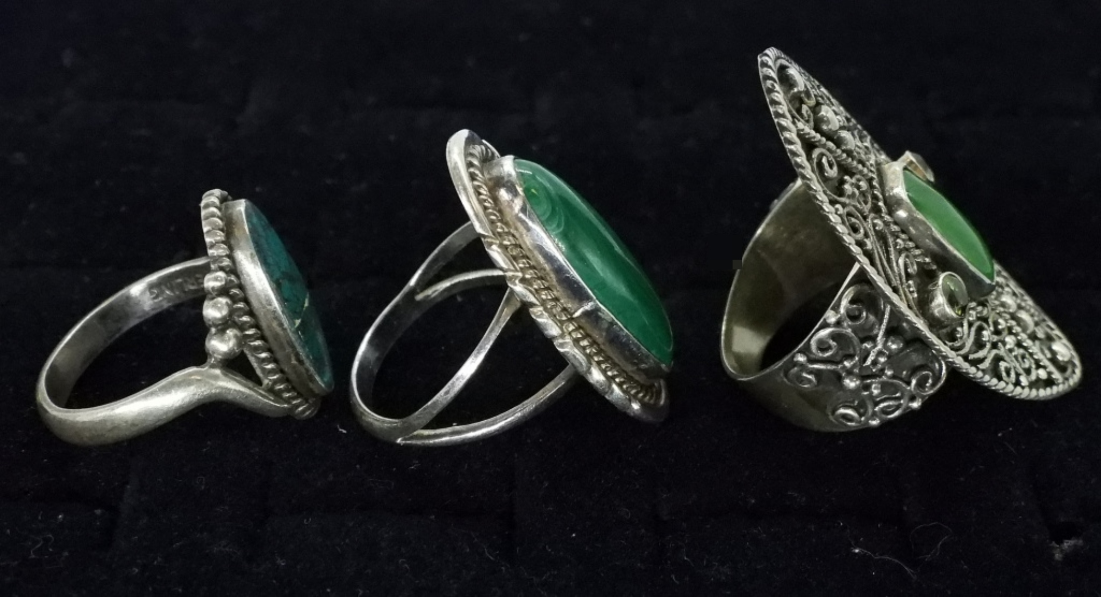 Malachite, Onyx, Turquoise Ring Lot