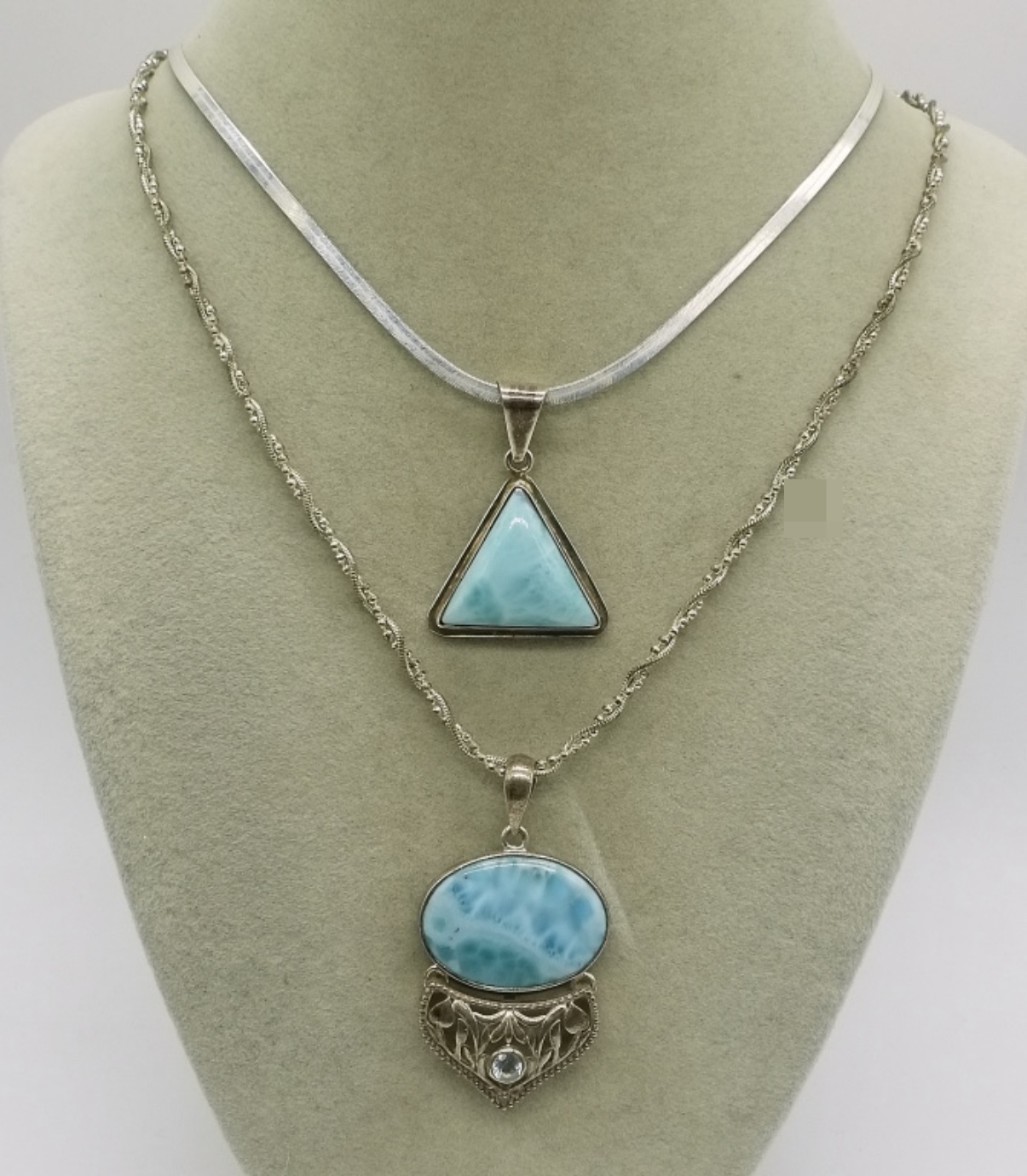 2 Sterling Larimar Pendant Necklaces
