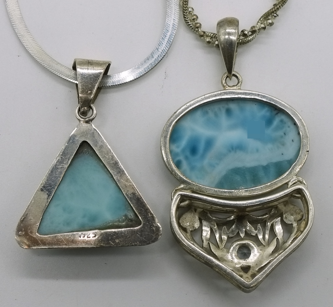 2 Sterling Larimar Pendant Necklaces