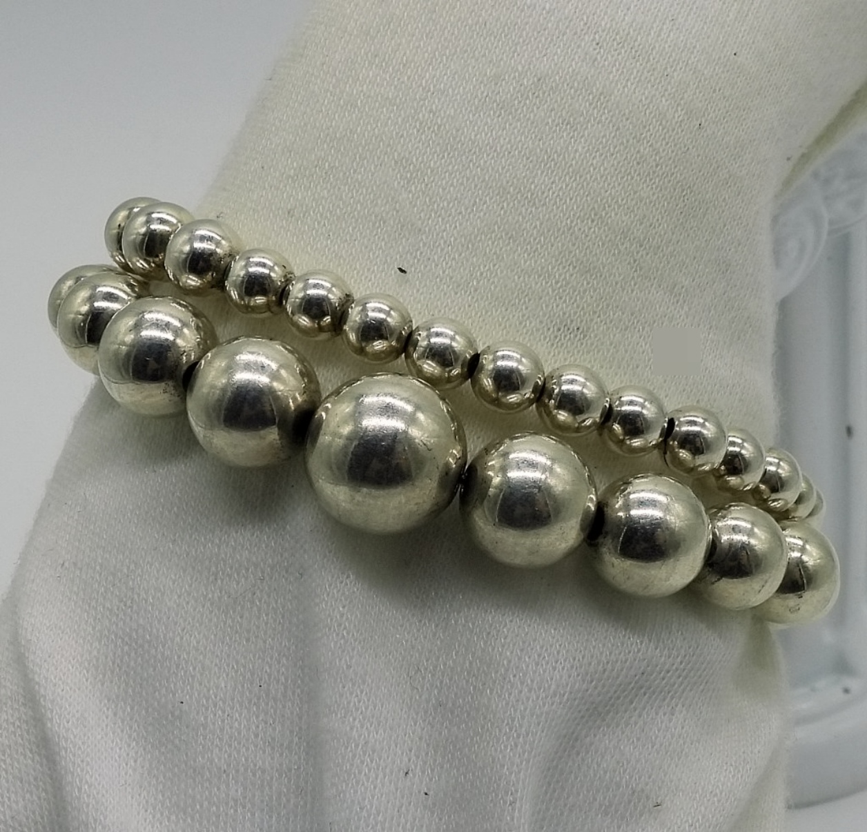 2 Sterling Beaded Stretch Bracelets