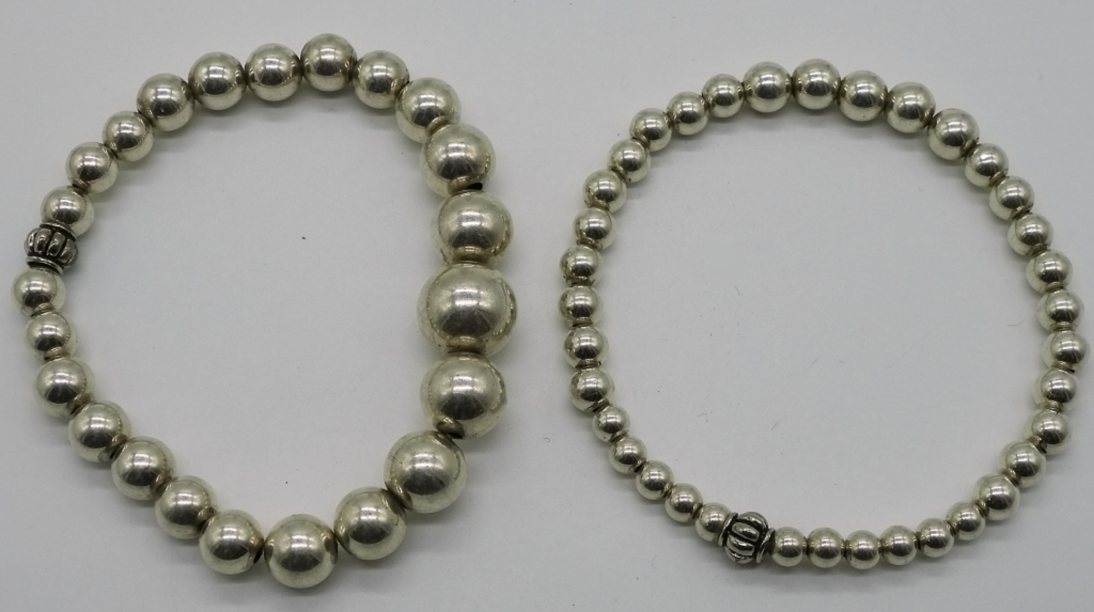 2 Sterling Beaded Stretch Bracelets