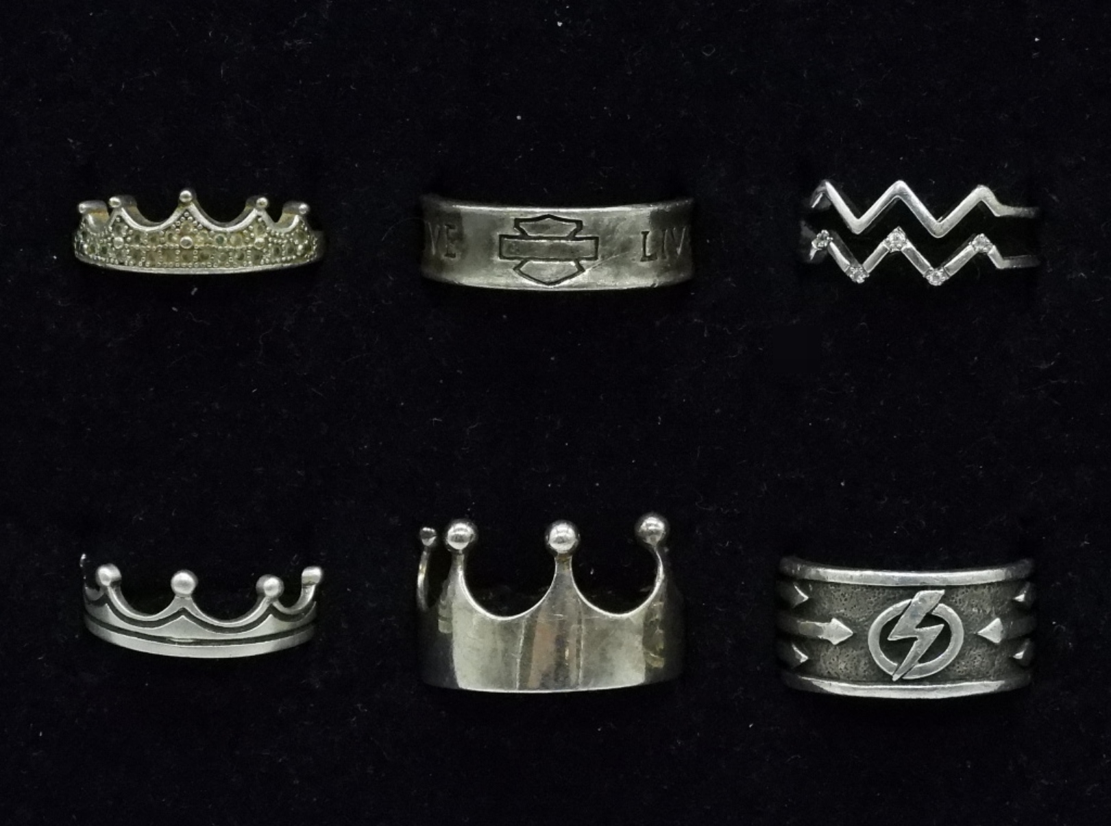 Harley Davidson Band & 5 Other 925 Rings