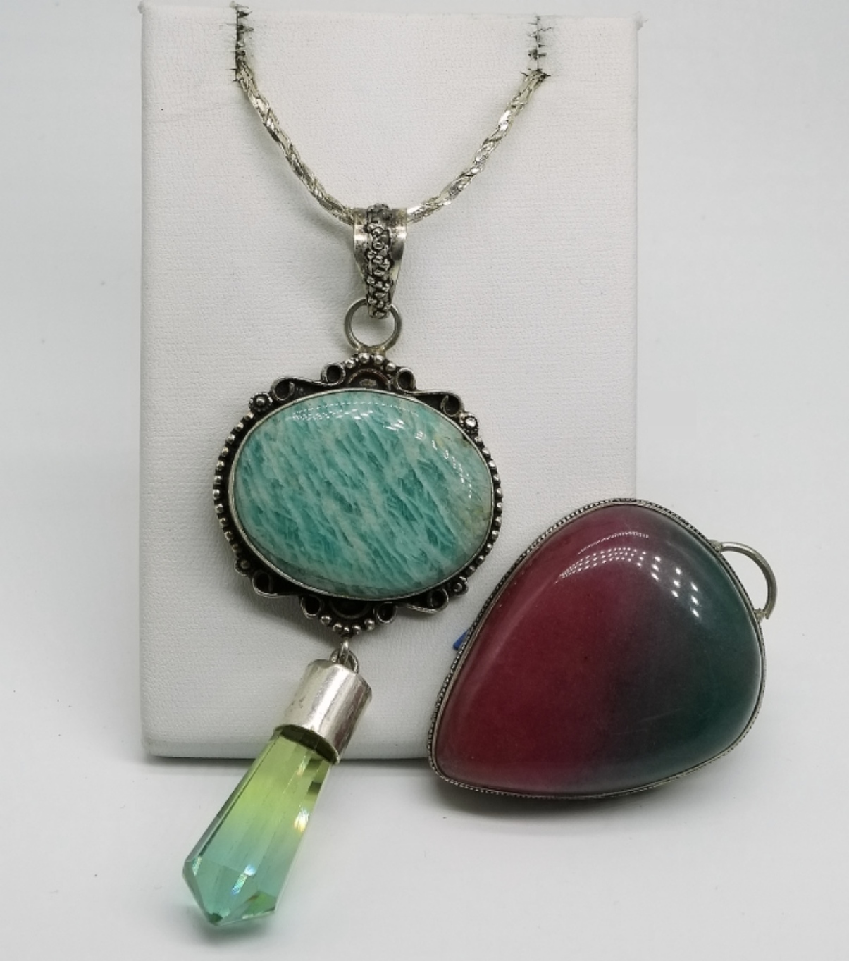 2 Gemstone Pendants in 925 & Chain