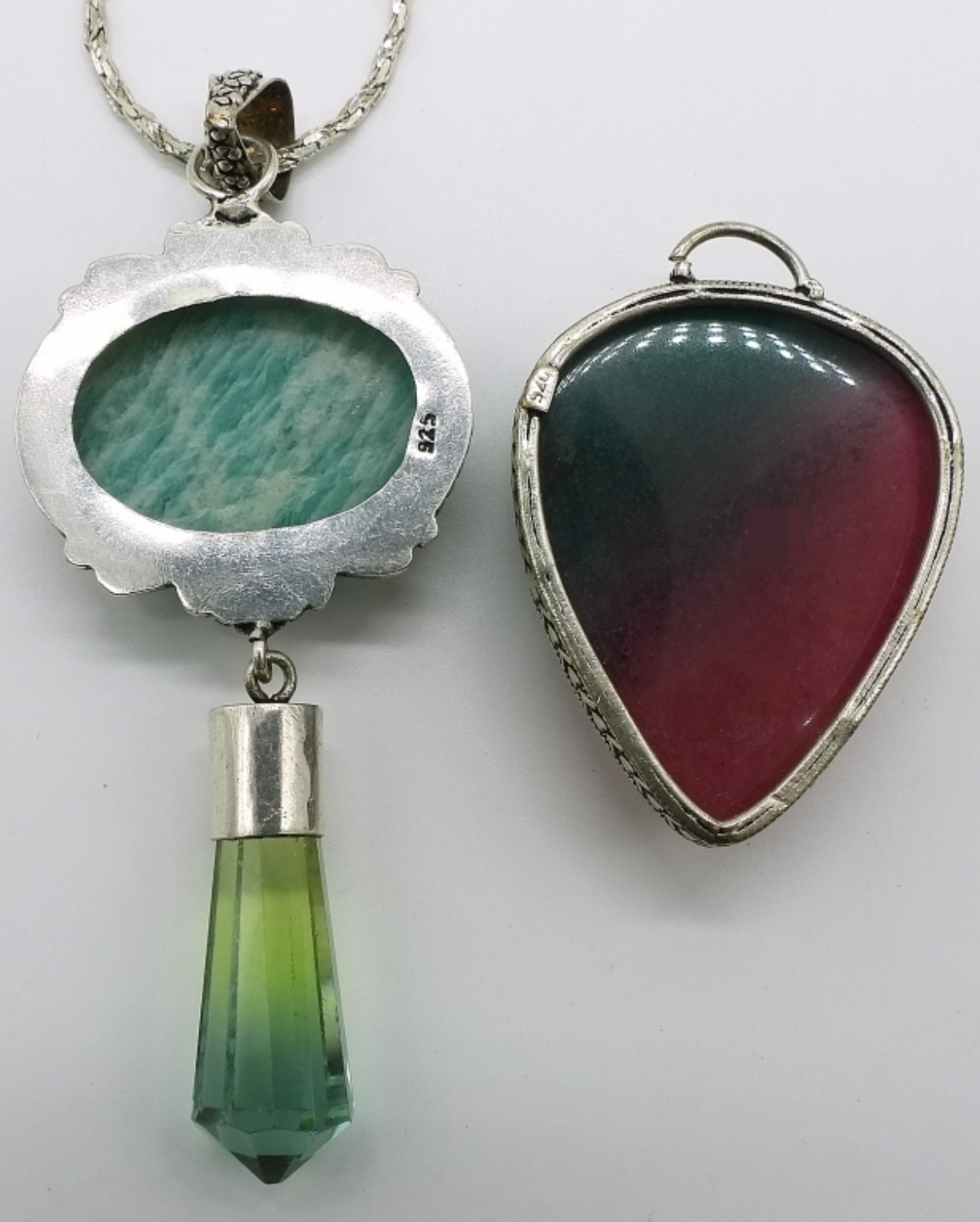 2 Gemstone Pendants in 925 & Chain